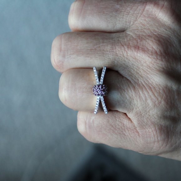 Diamond and pink sapphire 14k White Gold ring - Picture 4 of 4